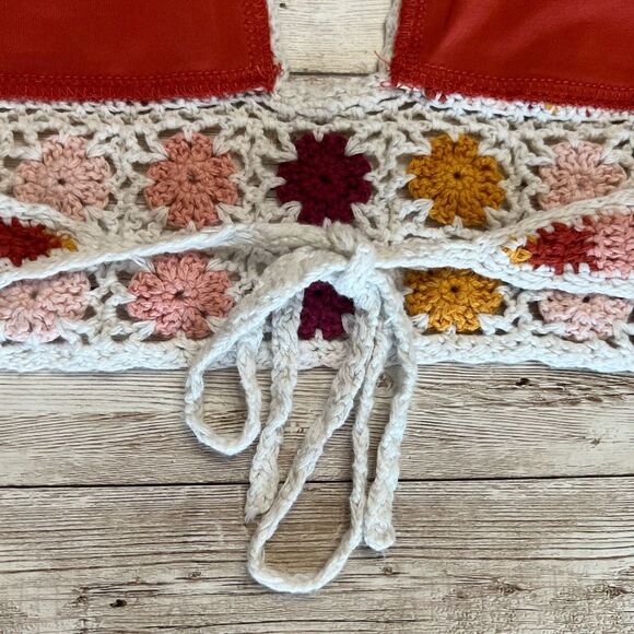 FOREVER 21 Crocheted Bikini Top XS/S Triangle Rainbow Granny Square Pink Orange - Picture 13 of 15